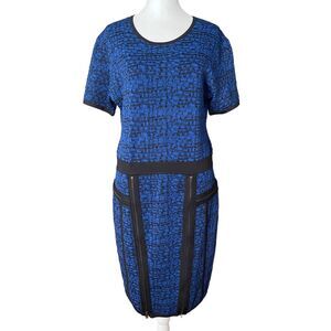 Marchesa Voyage XL Sheath Dress Short Sleeve Zippers Blue Black Bodycon